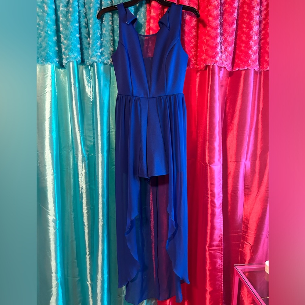 blue formal romper with mesh